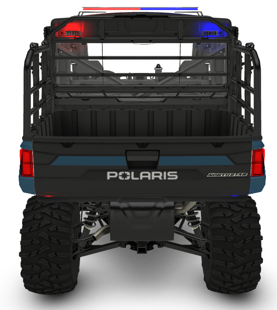 (Rear) MacGyver Solutions - 2025 HVAC Police Ranger Crew in Blue Slate Metallic Smoke with Optional Racks. (PN: RXXRSU99AWPP)